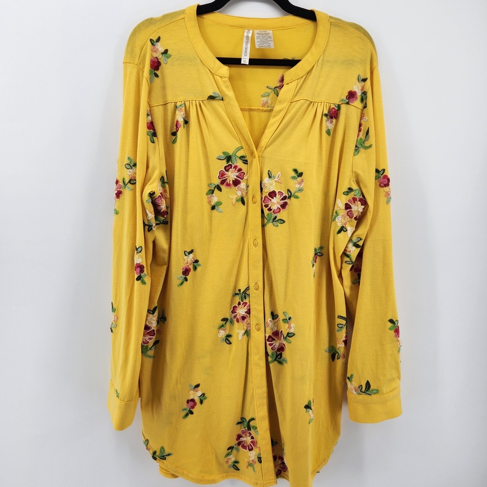 Forgotten Grace XL‎ Embroidered Floral Button Down Long Sleeve Top Blouse
